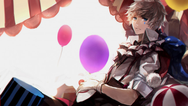 Обои картинки фото аниме, vocaloid, парень, арт, swd3e2, шарики, взгляд