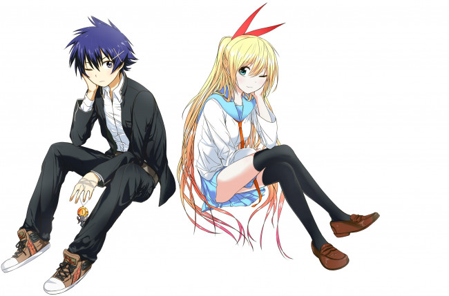 Обои картинки фото аниме, nisekoi, h110111, sweeter, kirisaki, chitoge, парень, фон, ichijou, raku, девушка