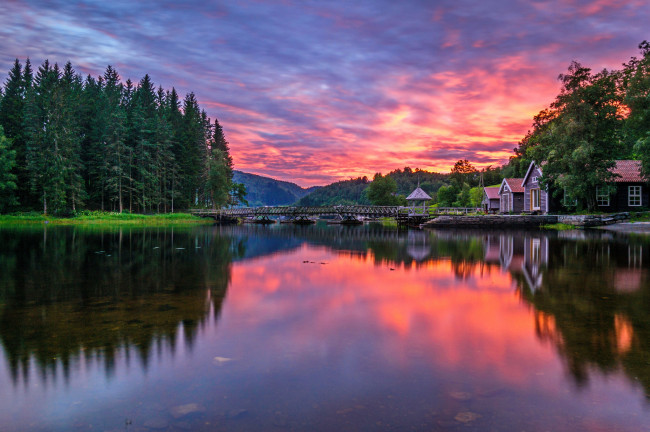 Обои картинки фото природа, реки, озера, лес, река, зарево, тучи