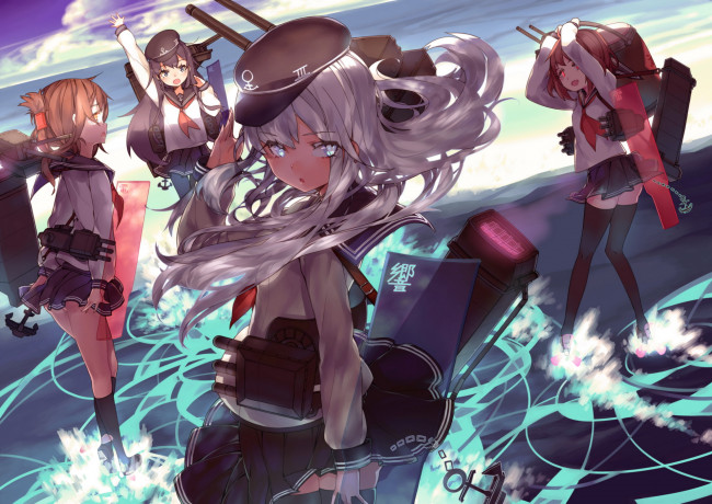 Обои картинки фото аниме, kantai collection, kantai, collection, akatsuki, kancolle, девушки, leung, ka, che, inazuma, ikazuchi, hibiki