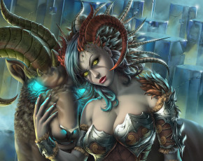 Картинка фэнтези демоны taiya succubus девушка рога грудь арт демон