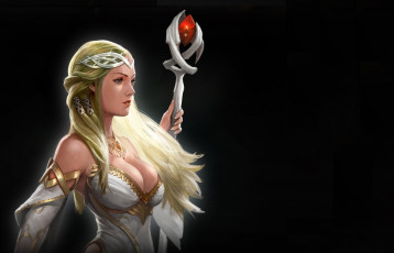 Картинка фэнтези девушки фэнтази арт девушка профиль платье украшение посох фон