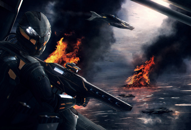 Обои картинки фото фэнтези, роботы,  киборги,  механизмы, оружие, киборг, солдат, мир, иной