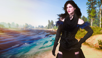 Картинка видео+игры the+witcher девушка взгляд фон лес озеро