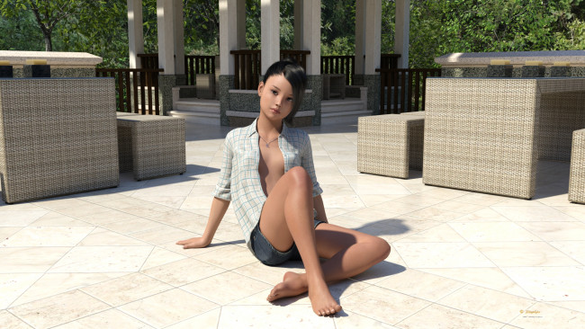 Обои картинки фото 3д графика, люди , people, фон, взгляд, девочка