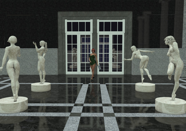 Обои картинки фото 3д графика, фантазия , fantasy, скульптуры, фон, взгляд, девушка