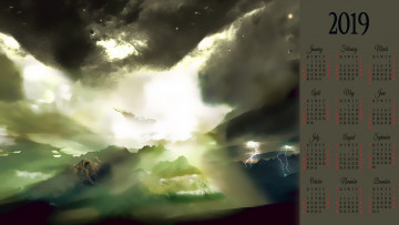 Картинка календари фэнтези гора молния