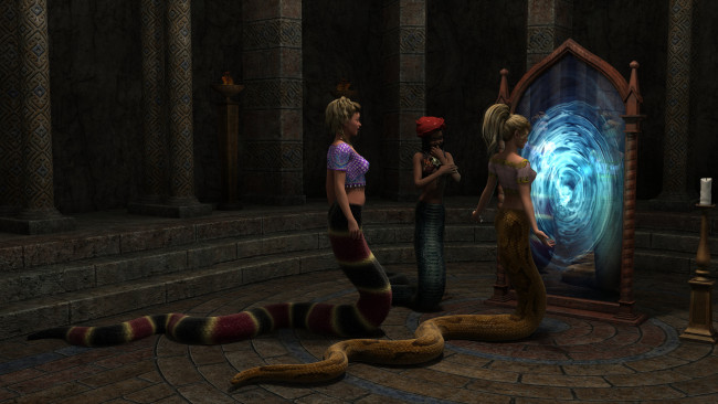 Обои картинки фото 3д графика, существа , creatures, взгляд, девушки, фон