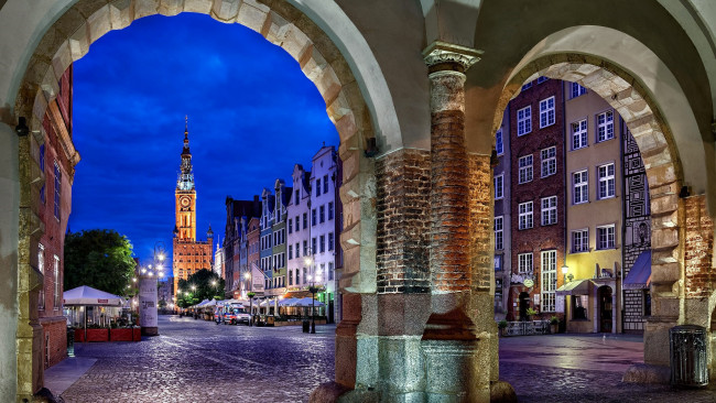 Обои картинки фото города, гданьск , польша, огни, вечер