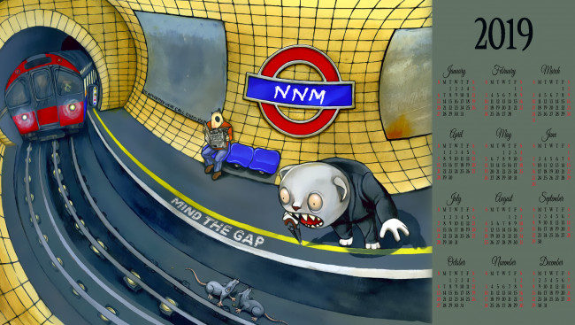 Обои картинки фото календари, рисованные,  векторная графика, кот, мышь, метро