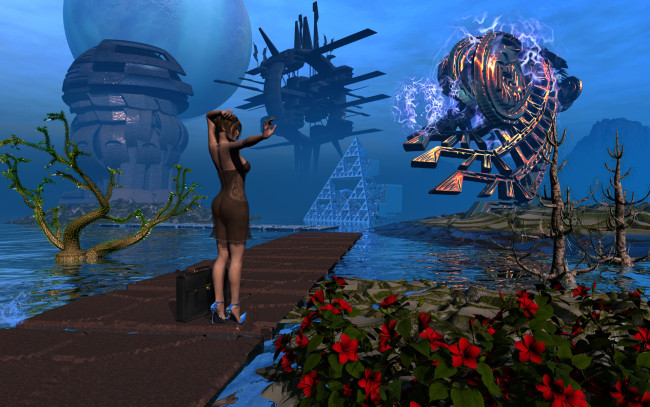 Обои картинки фото 3д графика, фантазия , fantasy, девушка, взгляд, фон