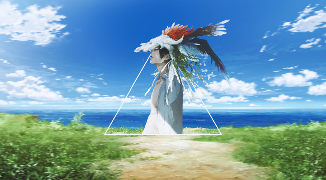 Обои картинки фото аниме, пейзажи,  природа, парень