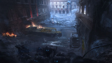 Картинка фэнтези нежить город автобус зомби