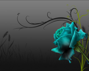 Картинка векторная графика роза синяя стебель