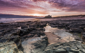 Картинка природа побережье закат море берег замок пейзаж