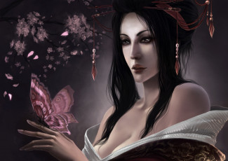 Картинка фэнтези девушки девушка взгляд бабочка гейша