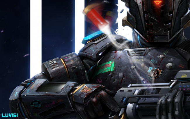 Обои картинки фото фэнтези, роботы,  киборги,  механизмы, арт, фантастика, sci, fi, надписи, оружие, броня, шлем