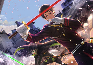 Картинка seraph+of+the+end аниме unknown +другое взгляд фон оружие парень