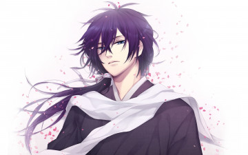 Картинка аниме hakuoki демоны бледной сакуры saito hajime hakuouki shinsengumi kitan лежит лепестки парень сакура