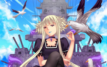 Картинка аниме kantai+collection фон взгляд девушка