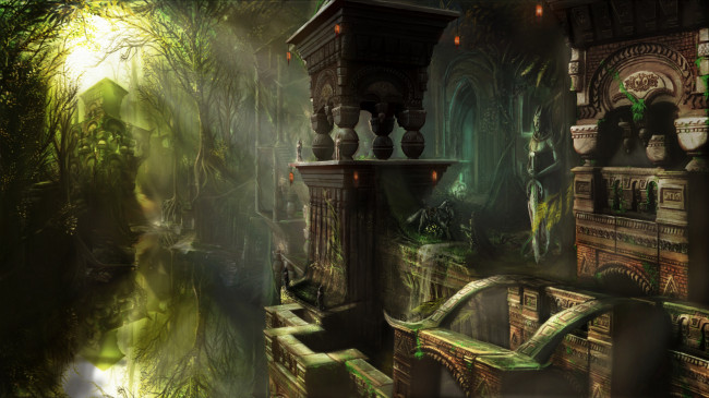 Обои картинки фото фэнтези, иные миры,  иные времена, сооружения, мир, статуи, храм, иной