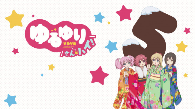 Обои картинки фото аниме, yuru yuri, фон, девушки, взгляд