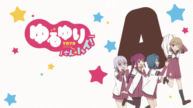 Обои картинки фото yuru yuri, аниме, фон, взгляд, девушки