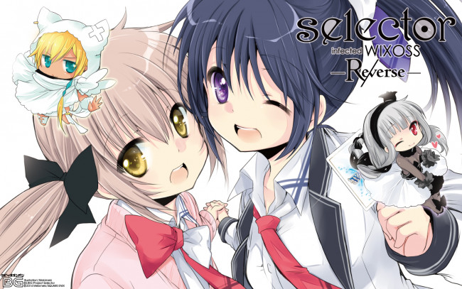 Обои картинки фото selector infected wixoss -re, verse- is, аниме, selector infected wixoss, фон, взгляд, девушки