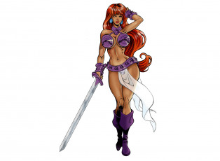 Картинка рисованное комиксы девушка взгляд фон униформа меч