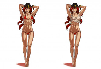 Картинка рисованное люди бандана девушка купальник фон