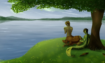 Картинка рисованное комиксы озеро существа фон