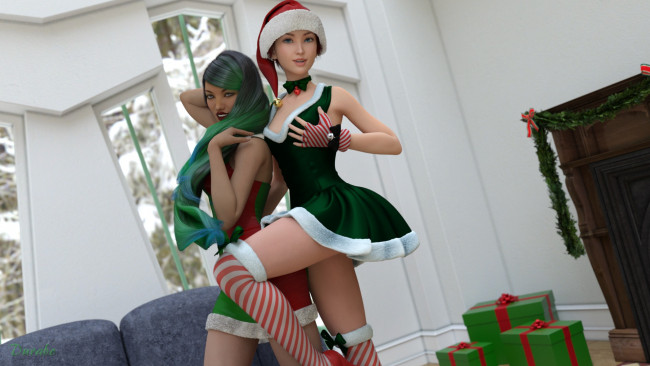 Обои картинки фото 3д графика, праздники , holidays, девушки, фон, взгляд