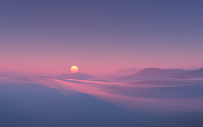 Обои картинки фото природа, восходы, закаты, холмы, дымка, закат