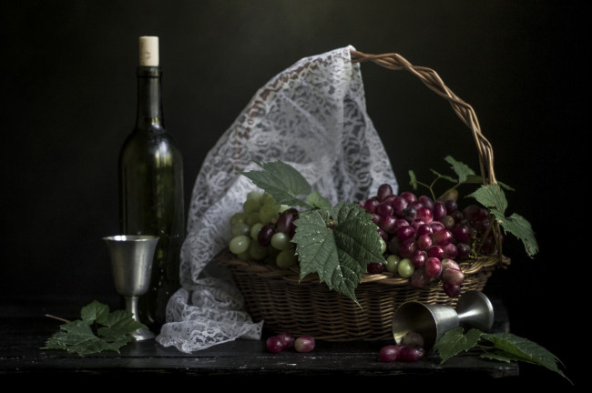 Обои картинки фото еда, натюрморт, лимон, виноград