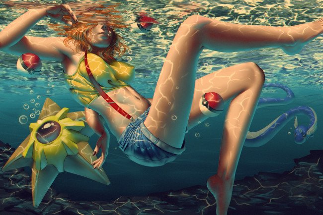 Обои картинки фото рисованное, люди, фон, девушка, вода