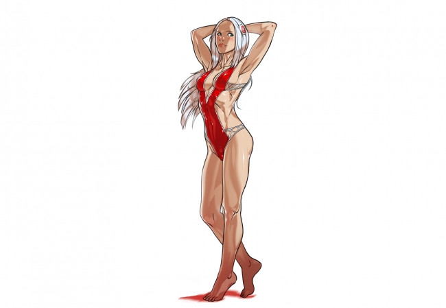 Обои картинки фото рисованное, люди, девушка, купальник, взгляд, фон