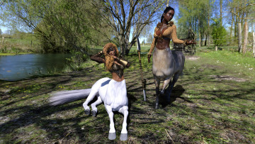 Картинка 3д+графика существа+ creatures centaurs фон взгляд девушки