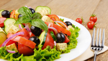 Картинка еда салаты +закуски маслины помидоры базилик салат томаты