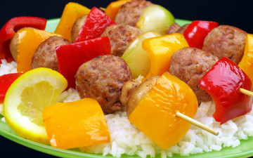 Картинка еда шашлык +барбекю мясо перец рис
