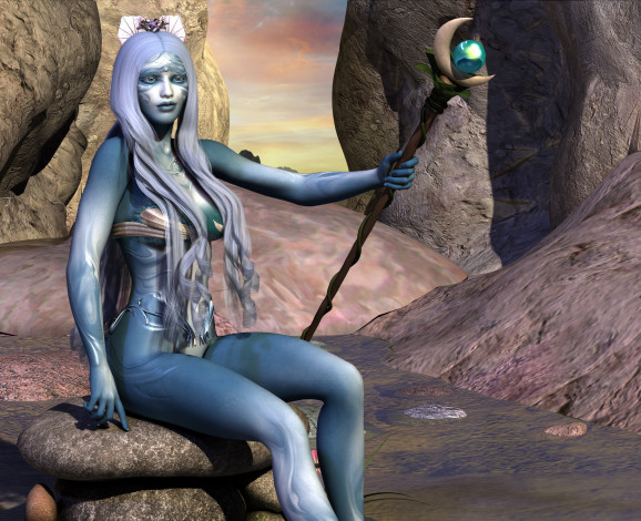 Обои картинки фото 3д графика, существа , creatures, девушка, взгляд, фон