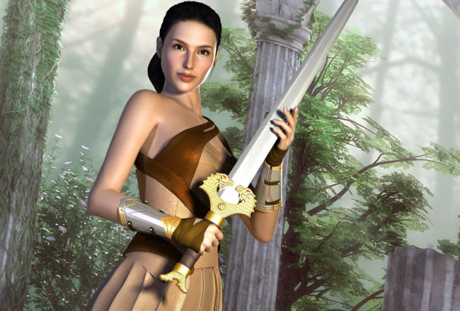 Обои картинки фото 3д графика, фантазия , fantasy, девушка, взгляд, фон