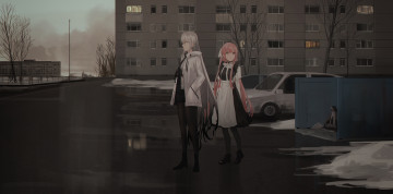 Картинка аниме город +улицы +интерьер +здания девушки