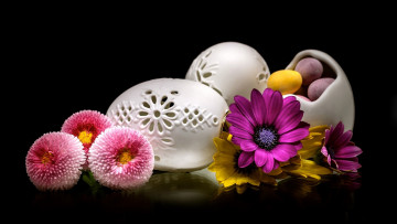 Картинка праздничные пасха ажурные яйца маргаритки