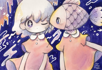 Картинка аниме животные +существа девочка