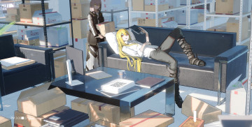 Картинка аниме город +улицы +интерьер +здания девушка