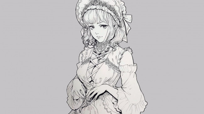 Обои картинки фото рисованное, люди, девушка, наряд, чепчик