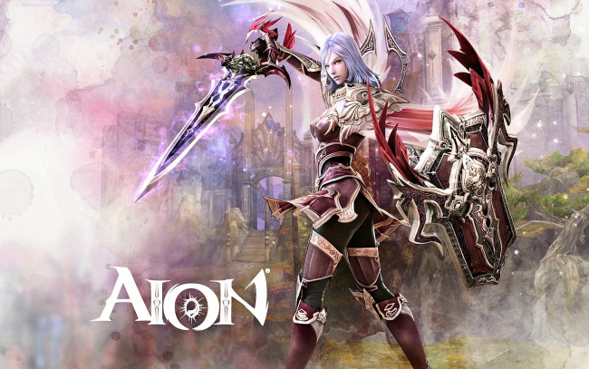 Обои картинки фото видео игры, aion, девушка, оружие, щит