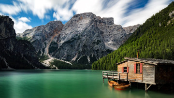 обоя разное, сооружения,  постройки, горы, озеро, лес, здание, лодки