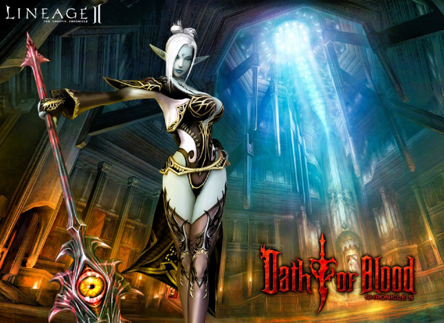 Обои картинки фото видео игры, lineage ii,  the chaotic chronicle, эльфийка, наряд, оружие, зал, свет