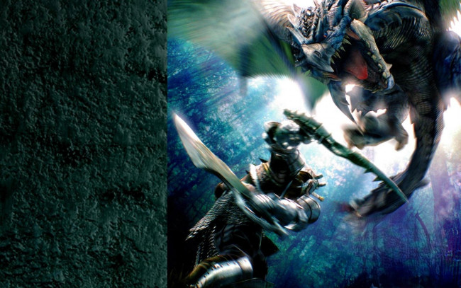 Обои картинки фото видео игры, monster hunter, монстр, дракон, поединок, воин